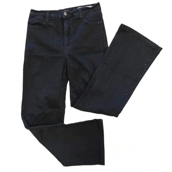 NYDJ  Black Rhinestone Flare Jeans Size 4 - Picture 1 of 12